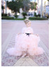 Pink Tulle Ruffled High Low Flower Girl Dress With Removable Train